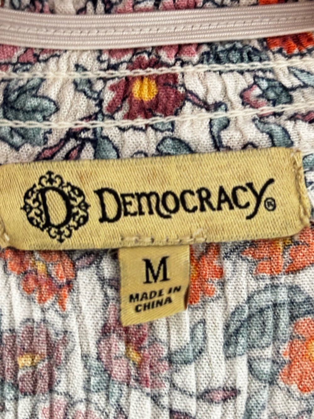 Democracy Floral Peasant Blouse Medium Bell Sleeve Boho Rayon Top - Picture 10 of 13